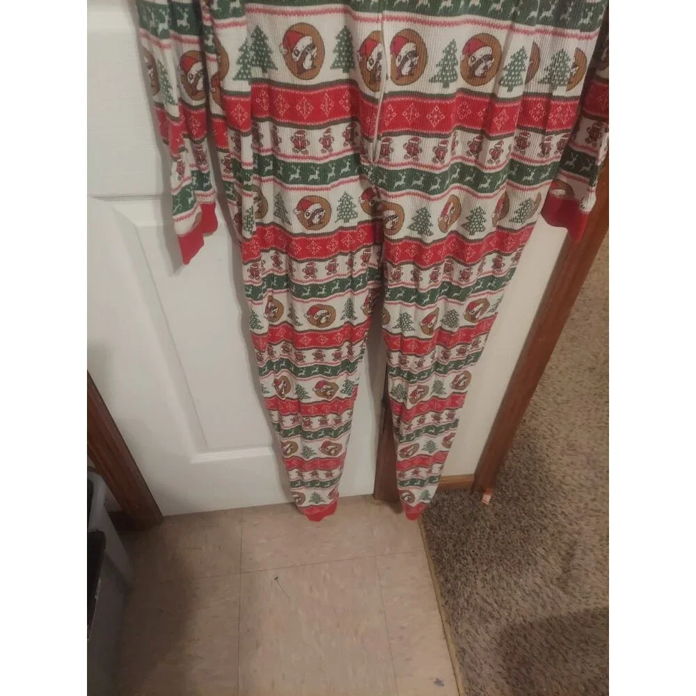 Buc-ees Adult‎ 2X Christmas Pajamas PJ Waffle Knit Zip One Piece Santa Beaver